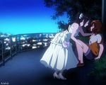  black_hair blush brown_hair commentary dress eye_contact hibike!_euphonium kousaka_reina long_hair long_legs looking_at_another multiple_girls oumae_kumiko sbel02 wavy_hair yuri 