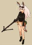  ahoge bird_tail blonde_hair blue_eyes bottle full_body goggles goggles_on_head gun hanna-justina_marseille head_wings long_hair long_sleeves machine_gun mg34 military military_uniform navel panties pepsi shibafu_(glock23) simple_background solo strike_witches tail underwear uniform weapon white_panties world_witches_series 