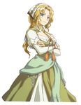  1girl bandanna blonde_hair blue_eyes character_request crossed_arms harvest_moon looking_at_viewer official_art rune_factory simple_background solo 