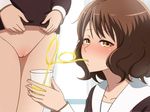  bad_id bad_pixiv_id bendy_straw blush brown_eyes brown_hair drinking_pee drinking_straw hibike!_euphonium multiple_girls oumae_kumiko oxp_(okipuu) pee pussy school_uniform short_hair straw_(stalk) yuri 