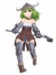  armor cervus collar green_hair helmet highres horns mallet original short_hair solo weapon 