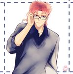  glasses higeneko_(pluie) jojo_no_kimyou_na_bouken kakyouin_noriaki male_focus red_hair solo sweater 