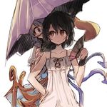  alternate_costume asymmetrical_wings bare_shoulders black_hair blue_eyes blue_hair collarbone dress fan folding_fan hisona_(suaritesumi) houjuu_nue karakasa_obake looking_at_another looking_to_the_side multiple_girls puffy_sleeves red_eyes shirt short_hair short_sleeves simple_background skirt skirt_set sleeveless slit_pupils smile sweatdrop tatara_kogasa touhou umbrella vest white_background white_dress wings wrist_cuffs 