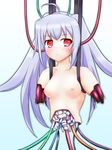 :&lt; ahoge android blush breasts cameron_phillips damaged detached_sleeves highres isla_(plastic_memories) long_hair nude parody parts_exposed plastic_memories red_eyes robot small_breasts solo takahiiro terminator terminator:_the_sarah_connor_chronicles very_long_hair white_background 