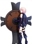  arm_at_side armor armored_boots bad_id bad_pixiv_id bangs bare_shoulders black_armor black_gloves black_legwear black_leotard boots breasts closed_mouth cross elbow_gloves fate/grand_order fate_(series) faulds full_body fuyuki_(neigedhiver) gloves greaves halterneck high_heel_boots high_heels highres holding holding_shield kneepits leotard looking_at_viewer mash_kyrielight medium_breasts multicolored multicolored_clothes multicolored_gloves outstretched_arm purple_eyes purple_gloves shadow shield short_hair sideways_glance simple_background solo standing thigh_boots thighhighs vambraces white_background white_hair 