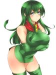  blue_eyes breasts elbow_gloves en_(paorasuteki) fire_emblem fire_emblem:_shin_monshou_no_nazo gloves green_hair green_legwear large_breasts looking_at_viewer paola parted_lips side_slit simple_background solo thighhighs thighs white_background 