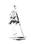  belt boots dress eien_no_aselia eternity_sword_series from_behind greyscale highres hitomaru legs looking_back monochrome panties shiah_b_lasfolt short_dress short_hair sleeveless solo sword underwear weapon 