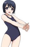  black_eyes black_hair cowboy_shot eyebrows_visible_through_hair highres matsunaga_kouyou one-piece_swimsuit original school_swimsuit short_hair solo standing stretch swimsuit 