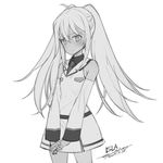  bad_id bad_twitter_id blush character_name cowboy_shot dated detached_sleeves employee_uniform greyscale inactive_account isla_(plastic_memories) long_hair monochrome ooyari_ashito plastic_memories signature sketch skirt solo twintails uniform 