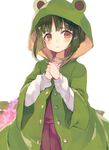  frog_raincoat green_hair kantai_collection looking_at_viewer raincoat short_hair shugao solo takanami_(kantai_collection) 