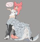  2018 balls blush breasts butt clothing dickgirl erection feline fuyu_(drakoflame2) hair humanoid_to_taur intersex leopard mammal penis pink_hair precum prosthetic shirt simple_background smile snow_leopard solo standing taur thetransformtentacle torn_clothing transformation 