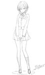  anastasia_(idolmaster) bad_id bad_twitter_id dated full_body greyscale idolmaster idolmaster_cinderella_girls inactive_account monochrome ooyari_ashito school_uniform short_hair signature sketch skirt socks solo standing traditional_media 