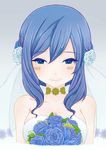  blue_hair blush breasts dress fairy_tail female flower gradient gradient_background juvia_loxar long_hair looking_at_viewer smile solo wedding_dress 