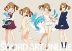  animal animal_hug ass bad_id bad_twitter_id bangle bow bowtie bracelet brown_hair character_name copyright_name crease doujinshi dress flat_chest full_body gloves grey_background hair_ornament inactive_account jewelry kneeling legs long_legs looking_at_viewer looking_back mary_janes neck_ribbon nipples ooyari_ashito panties pina_(sao) pinafore_dress red_eyes ribbon school_uniform shoes short_twintails side-tie_panties silica simple_background smile socks standing sword_art_online thighs topless twintails underwear underwear_only white_gloves white_panties 