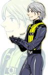  artist_name bodysuit brown_eyes grey_hair grin male_focus marvel peter_maximoff projected_inset quicksilver smile solo uniform x-men x-men:_days_of_future_past yafu_(yahuxx28) zoom_layer 