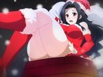  bad_id bad_pixiv_id black_hair blush boots brick christmas frown fur_boots hat long_hair mahouka_koukou_no_rettousei open_mouth poncho_s red_eyes red_footwear saegusa_mayumi santa_boots santa_costume santa_hat sitting snow solo thighhighs thighs 