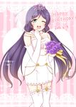  bouquet breasts bridal_veil bride chiro_(bocchiropafe) dress flower gloves green_eyes long_hair love_live! love_live!_school_idol_festival love_live!_school_idol_project medium_breasts one_eye_closed open_mouth purple_hair smile solo tiara toujou_nozomi twintails veil wedding_dress 