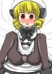  black_legwear blonde_hair blush bow chestnut_mouth commentary_request drill_hair fairy_wings fallen_down flying_sweatdrops gaoo_(frpjx283) hat hat_bow highres luna_child panties panties_under_pantyhose pantyhose red_eyes solo spread_legs touhou underwear wings 