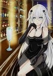  absurdres bar black_gloves black_heart blue_eyes champagne_flute cup drinking_glass gloves highres honke_ganso long_hair looking_at_viewer neptune_(series) noire solo white_hair 