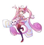  ;o animal_ears black_legwear blue_eyes cat_ears cat_tail guitar hair_ornament heart heart_hair_ornament huazang instrument long_hair one_eye_closed pink_hair rosia_(show_by_rock!!) show_by_rock!! simple_background skirt solo tail thighhighs very_long_hair white_background zettai_ryouiki 