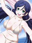  abriel00 bikini breasts green_eyes large_breasts long_hair love_live! love_live!_school_idol_project low_twintails open_mouth purple_hair smile solo swimsuit toujou_nozomi twintails 