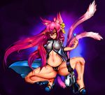  absurdres animal_ears belt belt_removed black_panties blazblue bow breasts cameltoe candy cat_ears cat_tail coat covered_nipples eyelashes food full_body glasses hair_between_eyes hair_bow highres kokonoe lollipop long_hair medium_breasts multiple_tails navel panties pince-nez pink_hair ponytail saliva saliva_trail shiny shiny_skin signhereplease slippers slit_pupils solo spread_legs squatting tail thigh_strap two_side_up two_tails underwear yellow_eyes 