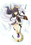  bag bbbbunny black_hair cape dress gloves hair_ribbon hat jpeg_artifacts legs long_hair magical_girl original ponytail ribbon short_dress solo staff witch_hat yellow_eyes 