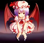  bat_wings dress hat looking_up mary_janes purple_hair red_eyes remilia_scarlet shoes sitting solo supertie touhou wings 