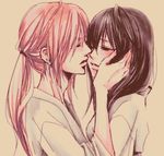  1girl androgynous artist_request black_hair couple dithering hetero himura_kenshin japanese_clothes kimono kiss lips long_hair ponytail red_hair rurouni_kenshin yukishiro_tomoe 