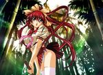  forest gotou_keiji long_hair miniskirt mitsurugi_ryouko nature panties purple_eyes real_bout_high_school red_hair skirt solo thighhighs underwear upskirt very_long_hair 