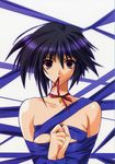  absurdres bdsm black_hair bondage bound copyright_request highres mouth_hold naked_ribbon ribbon ribbon_bondage scan short_hair solo suzuhira_hiro 