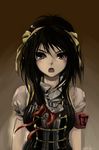  angryangryasian armband black_hair brown_eyes faux_traditional_media hair_ribbon ribbon solo suzumiya_haruhi suzumiya_haruhi_no_yuuutsu 