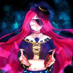  closed_eyes cross-laced_clothes eyepatch gothic_lolita hat headphones headset lolita_fashion long_hair male_focus midriff nail_polish namine_ritsu navel otoko_no_ko pink_hair pink_nails solo takahashi522 utau very_long_hair 