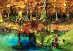  aki_minoriko aki_shizuha autumn bad_id bad_pixiv_id food forest fruit landscape leaf maple_leaf multiple_girls nature scenery siblings sisters sunlight tokoroten_(hmmuk) touhou water 