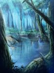  bad_id bad_pixiv_id black_hair blood copyright_request death dragon fantasy forest highres lake nature scenery yuuta_(pixiv189294) 