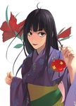  black_hair brown_eyes flower hands japanese_clothes kimi_ni_todoke kimono kuronuma_sawako long_hair loundraw solo yukata 