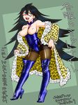  :d animal_print aqua_eyes black_hair blue_footwear boku_no_hero_academia boots breastless_clothes breasts brown_legwear coat domino_mask fur_coat fur_trim high_heel_boots high_heels leopard_print long_hair mask medium_breasts midnight_(boku_no_hero_academia) nail_polish nipples open_mouth pantyhose red_nails smile solo syrup21g thigh_boots thighhighs translation_request 