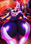  alternate_costume ass ass_focus bent_over bodysuit cameltoe dj_sona from_behind headphones huge_ass league_of_legends long_hair looking_at_viewer looking_back red_hair shadman skin_tight solo sona_buvelle thighs twintails watermark 