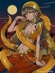  blonde_hair bracelet breasts choker circlet cleavage copyright_name dark_skin earrings jewelry long_hair looking_at_viewer mami_(apsaras) medium_breasts navel official_art original revealing_clothes ring smile snake solo tan teikoku_senki thumb_ring yellow_eyes 