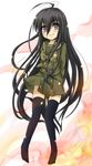  black_hair brown_eyes long_hair school_uniform shakugan_no_shana shana smile solo standing thighhighs umarutsufuri 