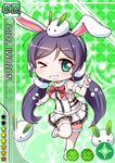  animal_ears bunny_ears card_(medium) card_parody chibi green_eyes langbazi long_hair love_live! love_live!_school_idol_project low_twintails one_eye_closed purple_hair snow_bunny solo thighhighs toujou_nozomi twintails 