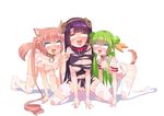  3girls ahegao defeated drooling empty_eyes feet fighting_stockings_girl legwear multiple_girls mvv nipples passed_out pussy pussy_juice rolling_eyes simple_background thighhighs torn_clothes 