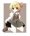  blonde_hair expressionless hair_ribbon highres kneeling red_eyes ribbon rumia shirt short_hair skirt solo touhou vest yuki_nana 