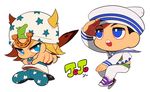  black_hair blonde_hair blue_eyes chibi dixie_cup_hat hat higashikata_jousuke_(jojolion) johnny_joestar jojo_no_kimyou_na_bouken jojolion li_sakura military_hat multiple_boys pointing steel_ball_run 