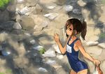  brown_eyes brown_hair flat_chest fujikawa_daichi i-401_(kantai_collection) kantai_collection one-piece_swimsuit ponytail school_swimsuit short_hair solo swimsuit 