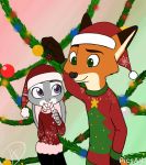  3rd_party_watermark animated candy canine christmas clothed clothing disney food fox holidays judy_hopps lagomorph lucky13spirits mammal mistletoe nick_wilde picsart plant rabbit sweater watermark zootopia 