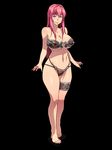  1girl bare_shoulders barefoot bible_black black_background blush breasts cleavage clenched_teeth collarbone feet highres huge_breasts legs long_hair looking_at_viewer nightmare_express pink_eyes pink_hair simple_background solo standing takashiro_hiroko teeth thighs 