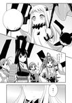  :d absurdres ahoge akagi_(kantai_collection) aoba_(kantai_collection) bare_shoulders comic covered_mouth detached_sleeves dress greyscale headgear heart hiei_(kantai_collection) highres horns japanese_clothes kantai_collection kongou_(kantai_collection) mittens monochrome multiple_girls muneate nontraditional_miko northern_ocean_hime open_mouth shaded_face shinkaisei-kan sleeveless sleeveless_dress smile tadano_myoushi teruterubouzu translated umbrella wide_sleeves 