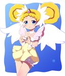  angel_wings blonde_hair bloomers blue_eyes blush brooch candy_(smile_precure!) choker double_bun earrings heart heart_hands jewelry personification precure royal_candy short_hair skirt smile_precure! solo tiara ts1016 underwear white_bloomers white_choker white_wings wings yellow_skirt 