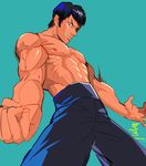  abs black_hair blue_background fei_long hymc male_focus muscle pants shirtless solo street_fighter 